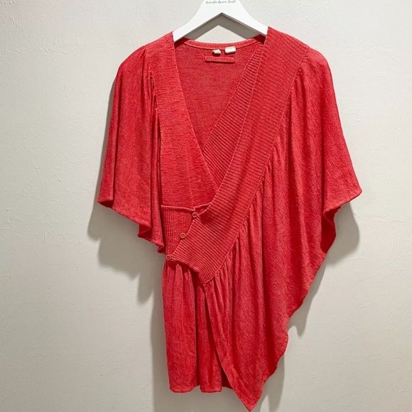 Anthropologie Sweaters - MOTH x Anthropologie Coral Red TAUPO Asymetrical Ruffle Kimono Sweater M…